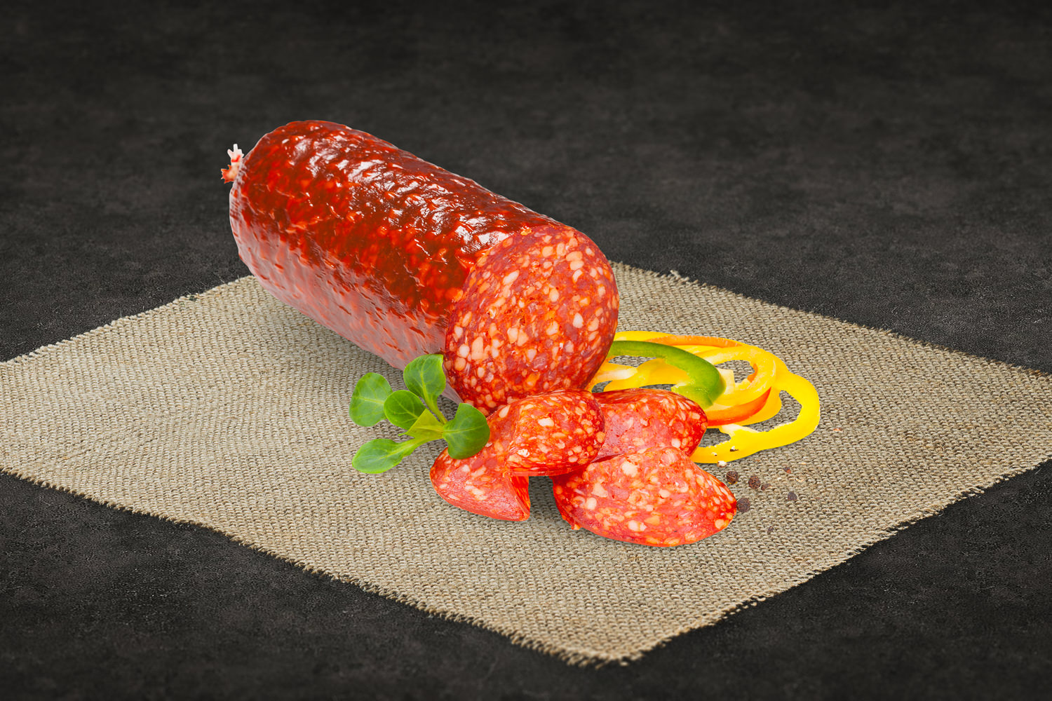 Chorizo Luftgetrocknete Salami geschnitten