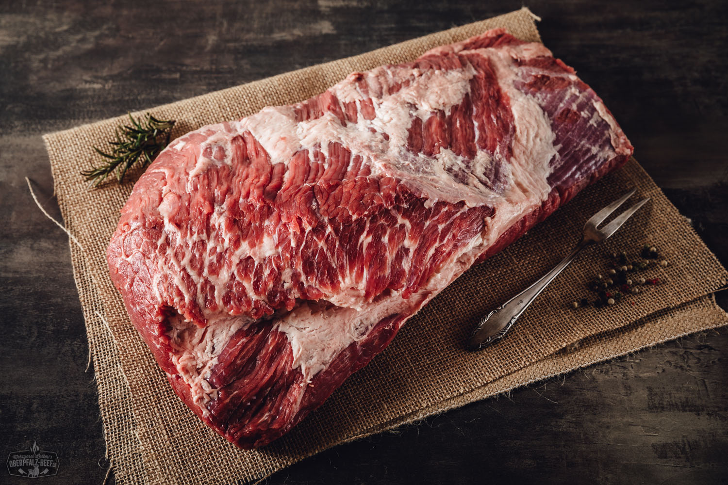 Deliciously marbled Beef Brisket Wet Aged Flat Cut from Oberpfalz Rind, featuring rich texture and savory flavor, ideal for gourmet grilling and BBQ recipes.