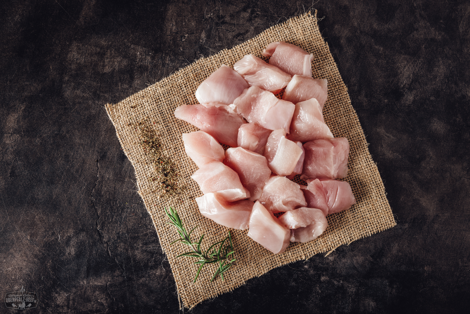 Fondue Fleisch aus der Hähnchenbrust Handgeschnitten